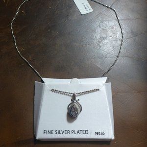 Women's Silver Plated Necklace w/ Druzy Quartz Pendant